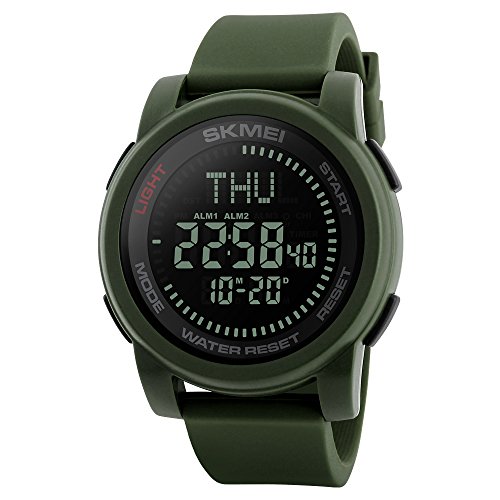 Multifunction Neutral Compass Sport Watch, Farsler 50M Waterproof World Time Men's Electronic Watch, Alarm Clock Countdown Luminous Digital Sports Watch for Women Boys (Army Green)3