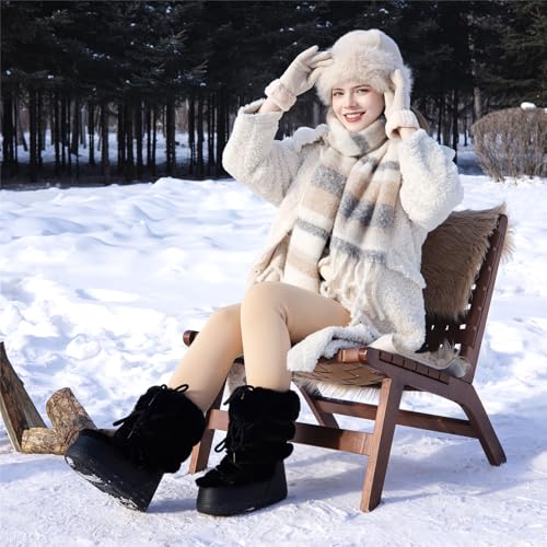 Furry Faux Fur Boots for Women - Fuzzy Boots for Women Winter Snow Boots - Fluffy Black White Pink Fur Boots- Lace-up Mid-Calf Water-Resistant Platform Boots2