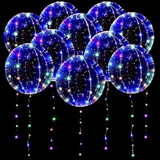 10 Pack LED Balloons Light Up Balloons, 20 Inches Clear Bobo Balloons, Helium Balloons Glow in the Dark Balloons, Colorful Party Balloons for Valentines Day Birthday Wedding Christmas Decoration