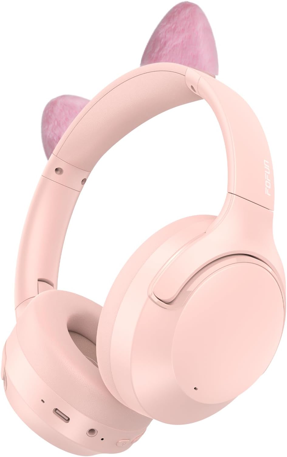 Active Noise Cancelling Headphones, 65H Bluetooth Headphones Custom EQ via App Headphones Wireless with Mic, Bluetooth 6.0 Detachable Cat Ears Foldable Headsets for Commuting Travel Work Home (Pink)