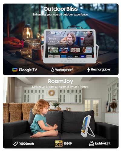 Image of SYLVOX Portable TV, 15.6'' Google TV, IP66 Waterproof, 1080P Small Smart Television with Google Assistant Remote | 10000mAh Battery-Powered TV for Kitchen, RV and More