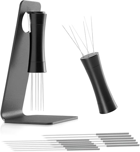 Herramientas WDT de espresso, agitador de espresso con función de ángulo ajustable, herramienta distribuidora de espresso con imanes y soporte,