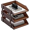 Leather Desk Organizer Thipoten 3 Tier Stackable Letter Tray Holder for Office Supplies Paper File Magazine Perfect Office Organization for Desktop Brown 3Tiers