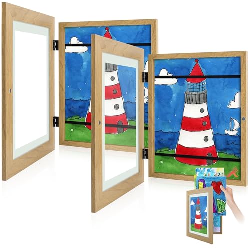 Image of 2 Pack 8.5x11 Front-Opening Kids Artwork Frames Changeable (Brown) | Magnetic Door Holds 50+ Art Pieces Picture Frame, Great for Kids Drawings, Children Art Projects, Crafts, Schoolwork or Home
