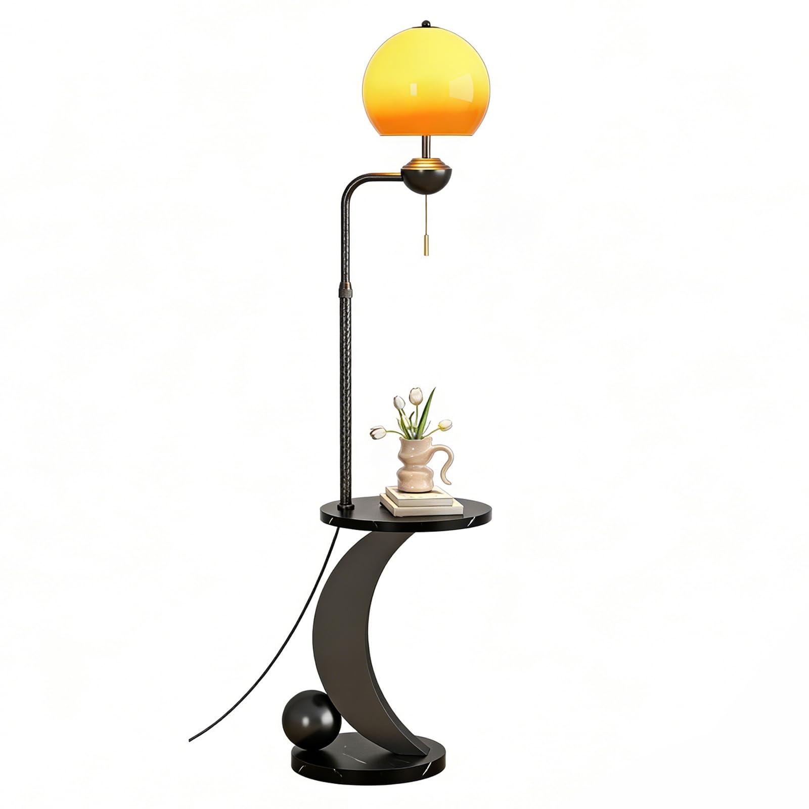 Gradientowa szklana lampa podłogowa z marmurową podstawą, regulacja wysokości, przełącznik łańcuchowy, nowoczesny design do salonu i sypialni, stylowe rozwiązanie oświetleniowe