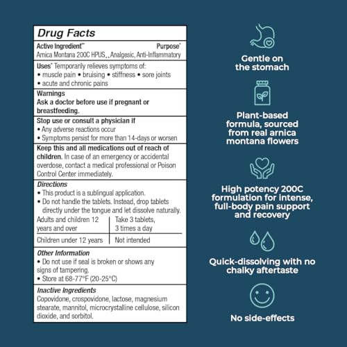 VitaMedica Arnica Montana 200C Rapid Dissolve Tablets for Natural Pain, Bruising, and Swelling Support - High Potency Homeopathic Medicine for Injury and Surgery Recovery - 150 Ct - 50 Servings - Image 3