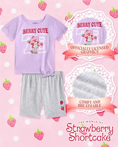 Image of Strawberry Shortcake Toddler Girls Bike Shorts Set - 2 Piece Graphic Shirt and Biker Shorts for Girls Cartwheel Dance (2T-6X)