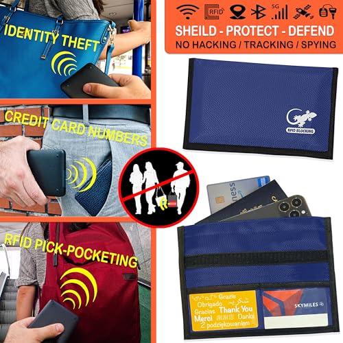 Image of Gecko Travel Tech Blue Nylon Faraday Bag - Signal Blocker for Cell Phone, Car Key FOB, Data Privacy (BLUE - NYLON)