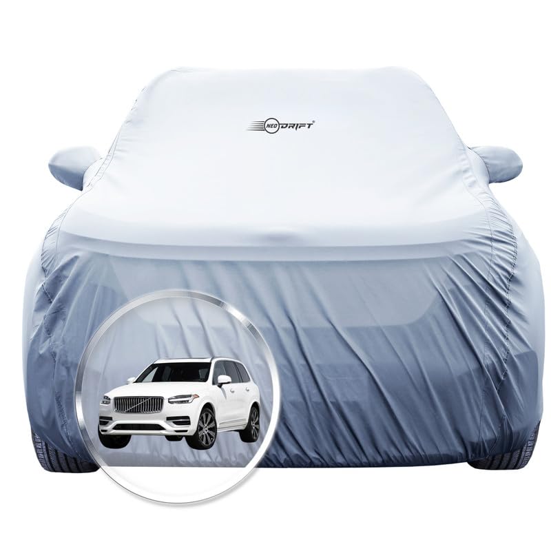 Image of NEODRIFT 'SilverTech' Car Cover for Volvo XC 90 (100% Water-Resistant, All Weather Protection, Tailored Fit, Precision-Fit & Breathable Fabric) (Colour: Silver)