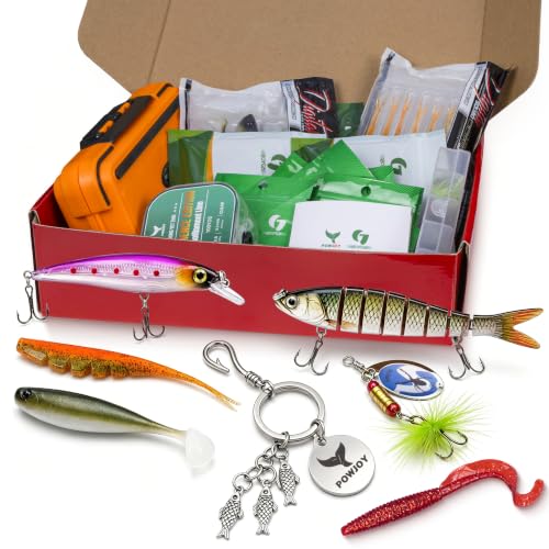 Image of Fishing Lures Kit for Men Women, Soft Bait Tackle Box Set in Red Gift Box, Complete Fishing Gear with Pendant Keychain, for Freshwater Bass Trout Saltwater