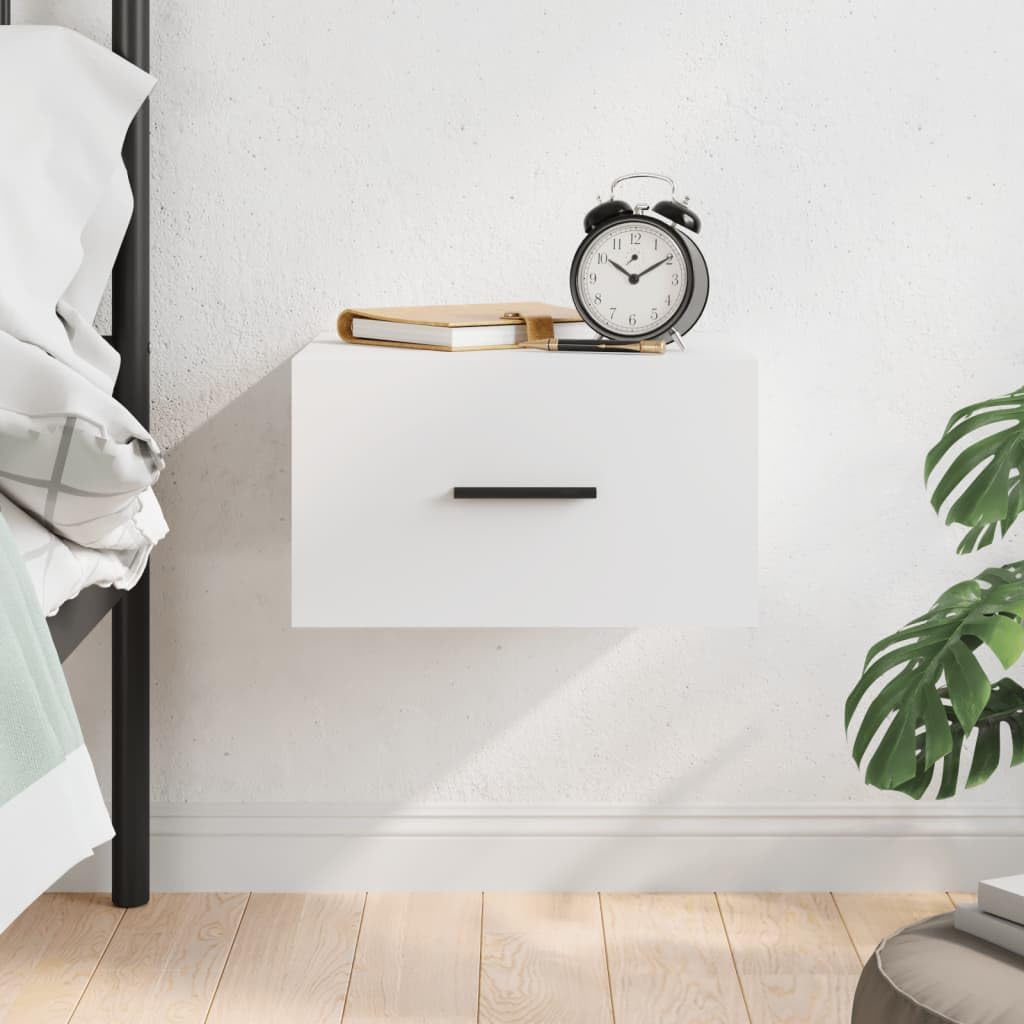 Mesita de noche dormitorio madera 35 x 35 x 20 cm blanco armario de noche colgante amplio espacio de almacenamiento estudio armario lateral función de presentación muebles para sala de estar