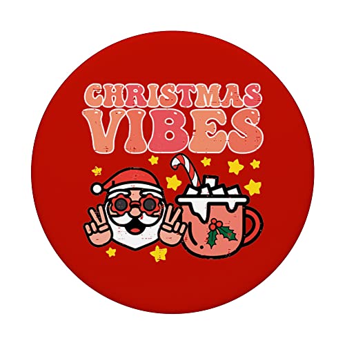 Christmas Vibes Santa Hot Cocoa Retro Xmas Women Girls Kids PopSockets Swappable PopGrip, Black - Image 3
