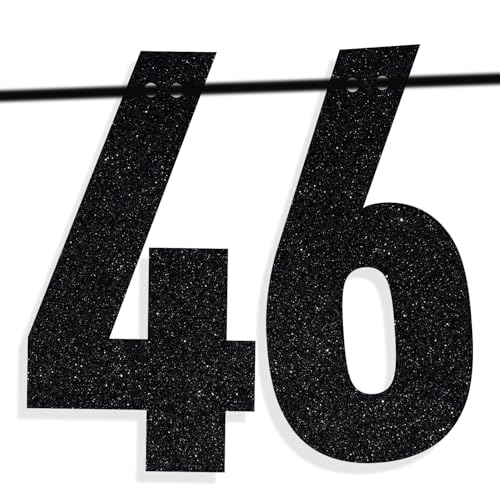 Image of Black Glitter Holy Shit You're 46 Banner, Happy 46th Birthday /Cheers to 46 Years, Funny 46 Years Old Birthday Party Decorations Supplies