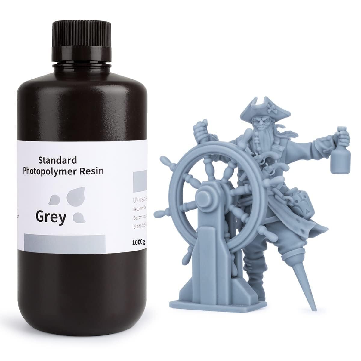 ELEGOO Standard Photopolymer Resin LCD UV-Curing Resin 405nm 3D Printer Resin for Mars Saturn Jupiter MSLA DLP LCD 3D Printing Grey 1000gCarbonfree Certified