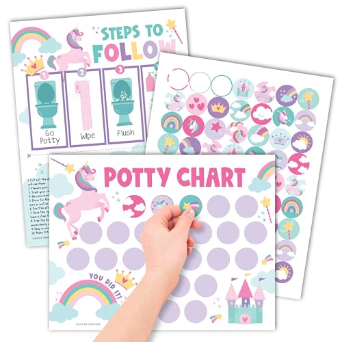Hadley Designs Potty Training Chart for Girls with Fun Reward Stickers – 10 Potty Chart for...
