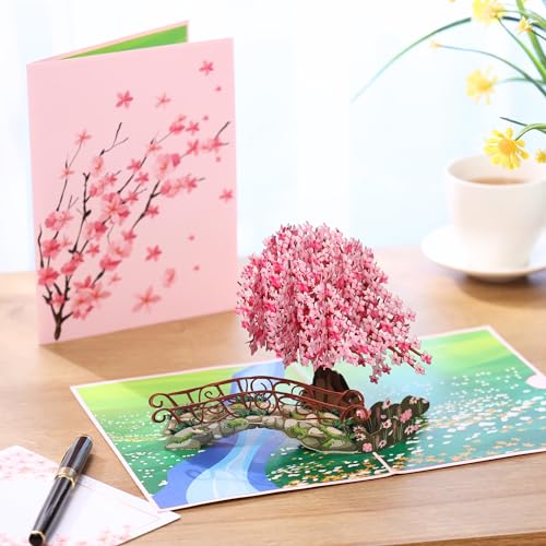 Image of Cherry Blossom Pop Up Card, 3D Popup Flower Birthday Card For Wife, Women