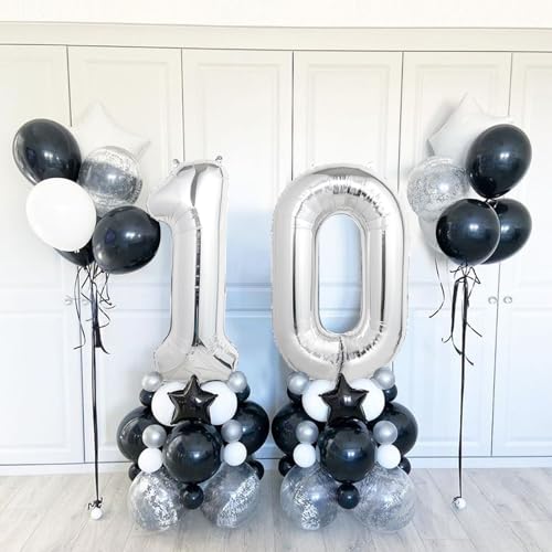 Image of Number Balloons Silver Party Balloon - Giant Number 10 Balloon, 40 Inch Large Balloon for 10th Birthday Decorations, Silver Party Supplies for Anniversary