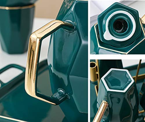 SGSG Juego de té y café de cerámica con diseño de Diamante Verde de Phnom Penh nórdico, Juego de café de Porcelana para… - Imagen 8
