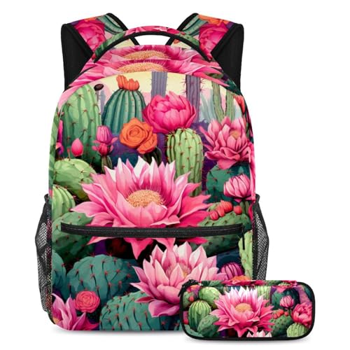 Sac à dos cactus coloré 37 et sa trousse pour la rentrée scolaire mixte