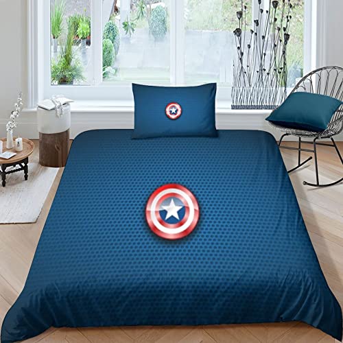 Capitán América Juego De Cama De Impresión De Funda De Almohada Funda Nórdica 3D Juego De Funda De Edredón para Niños Chico Adolescente Single（135x200cm）