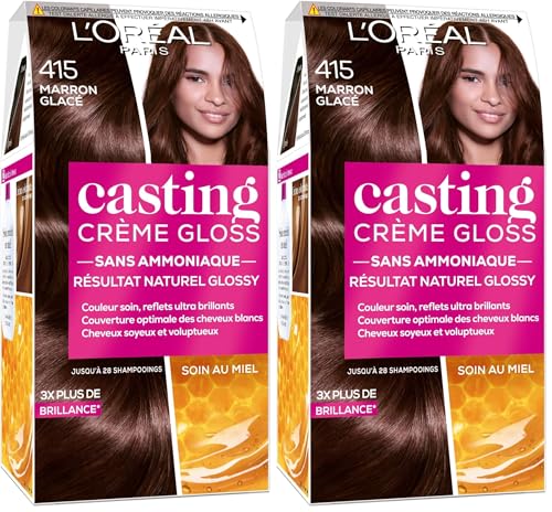 L'Oréal Paris Casting Crème Gloss Coloration Ton sur Ton pour Cheveux - Sans Ammoniaque - Marron Glacé (415) (Lot de 2)
