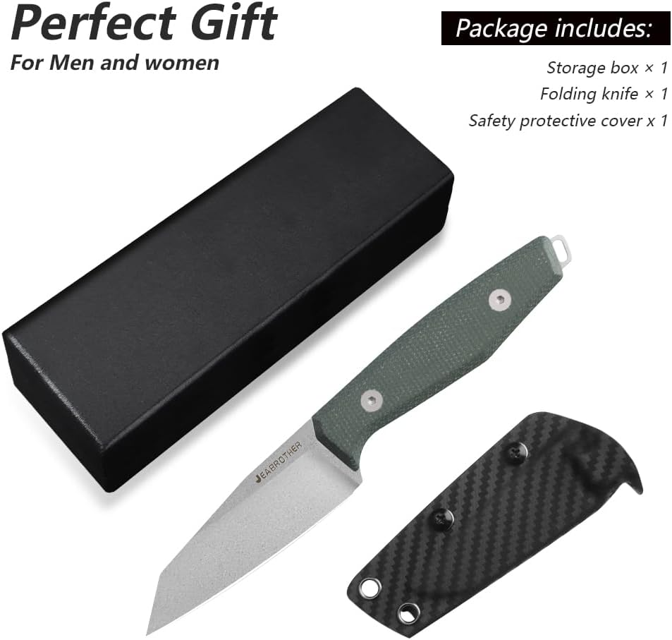 14C28N steel fixed blade knife with kydex sheath, EDC outdoor camping survival hunting fruit knife (Flat stone washing)