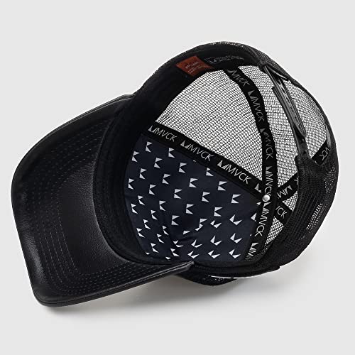 Boné Trucker Mvck Madrid Couro Preto Aba Curva