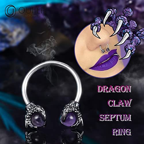 OUFER 316L Surgical Steel Circular Earrings Two White Opals Surrounded by Dragon Claws Cartilage Earing Ear Body Piercing Jewelry Helix Earrings Piercing…2
