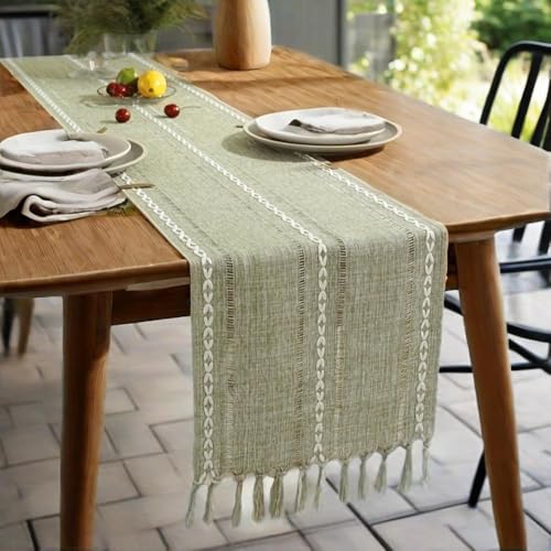 Chemin de table vert rustique brodé décoration table cuisine restaurant 33x200