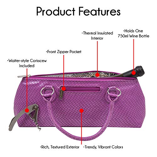 Image of Wine Clutch Bag (Thermal Insulated) Trendy Women's Carry Tote | Holds Red & White 750mL Bottles | Trendy Fashion | Incl. Portable Waiter-Style Corkscrew (Lavender Burmese)