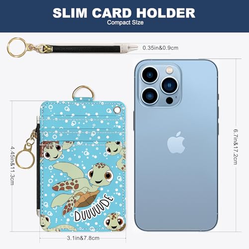 Slim Wallet Credit Card Holder, Sea Turtles, RFID Wallet Women Cute Small Front Pocket Wallet With Zipper, PU Leather Thin travel RFID Blocking Card Case ID Window,Ladies Gifts2