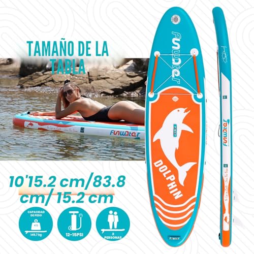 Miniatura 2 de Funwater Tabla De Surf De Remo, Hinchable, 320 X 84 Cm, Accesorios Completos, Ajustable, Bomba, Mochila De Viaje Isup Para Teléfono, Bolsa Impermeable, Aletas, Asiento De Kayak