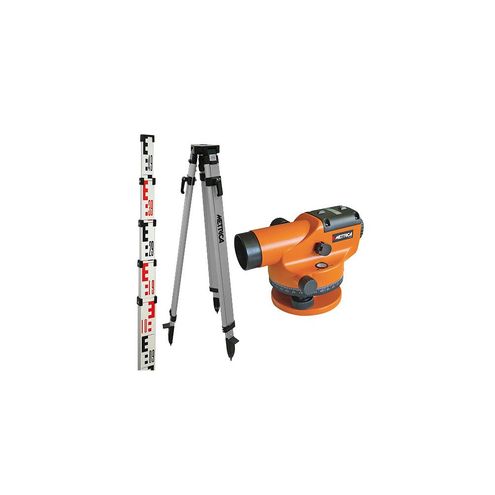Metrica - Kit niveau optique zoom 32x avec portée 1000 M + trépied + mire télescopique 4 M - 89222 - Metrica