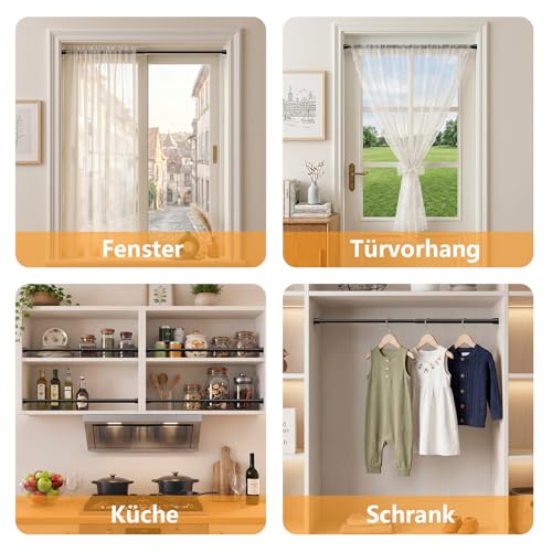 FVONZN 2 Stück Gardinenstange ohne Bohren 67-124cm, Teleskopstange zum Klemmen - ausziehbare Klemmstange für Fenster, Türrahmen, Küche & Kleiderschrank (Schwarz)