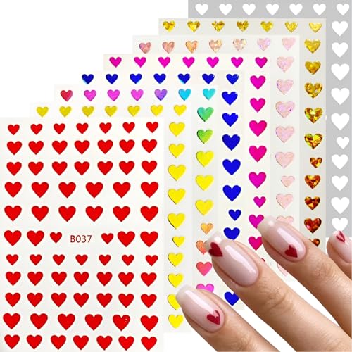 8 Sheets Valentine's Day Nail Art Stickers Heart Nail Supplies 3D Self-Adhesive Pegatinas Uñas Valentine's Day Nail Supplies Nail Art Design Decoration Accessories for Women and Girls