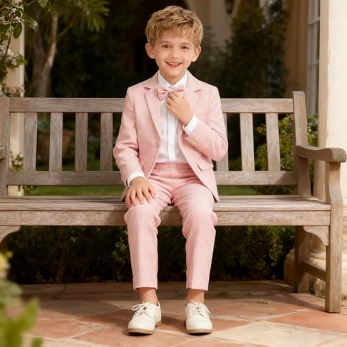 Image of LOLANTA Boys Suit Wedding Ring Bearer Outfit Kids Formal Wear Dress Clothes | Boy 3-Piece Plaid Suits, Sport Coat Blazer and Pants Set with Adjustable Bow Tie, Gentleman Birthday Party Graduation Outfits