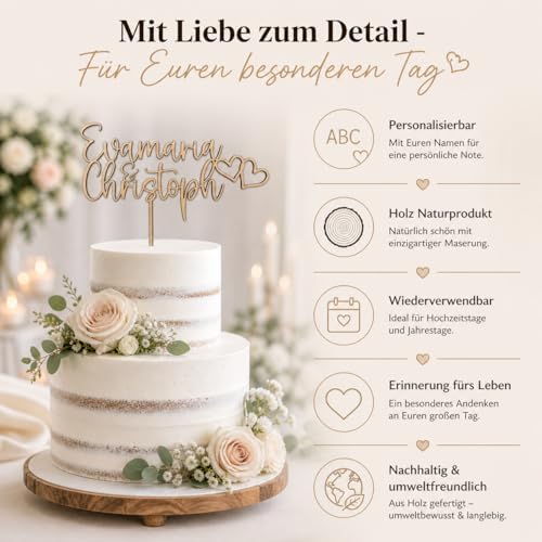 Cake Topper with Your Text - High-Quality Wooden Cake Topper, Modern Cake Topper with Name (Natural Wood, Name Plug) - View 7