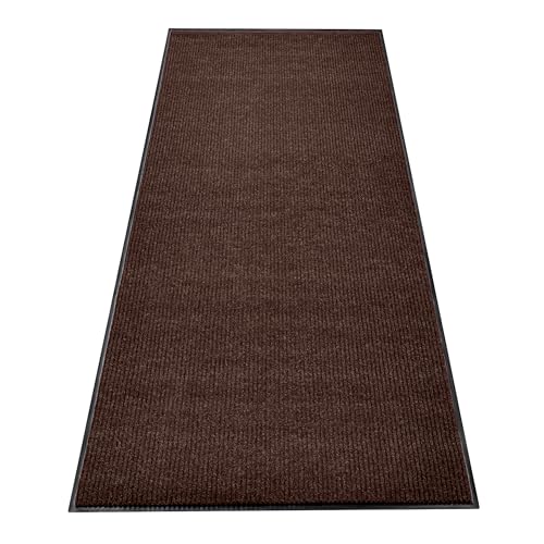 Image of MaxMat Large Waterproof Doormat - Heavy Duty, Commercial, Low-Profile, Easy to Clean, Rubber Floor Mat (2 x 6 Feet, Brown, MXM-RIB0026BR)