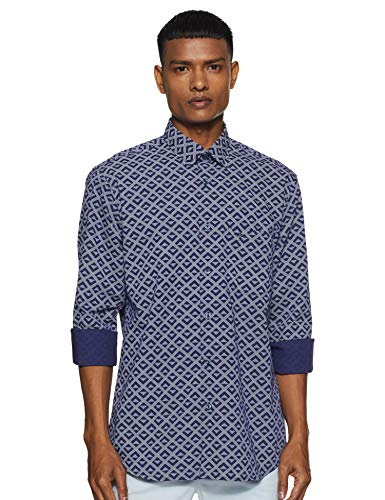 Image of Colorplus Men's Pure Cotton Print Pattern Tailored Fit Spread Collar Full Sleeve Casual Shirt