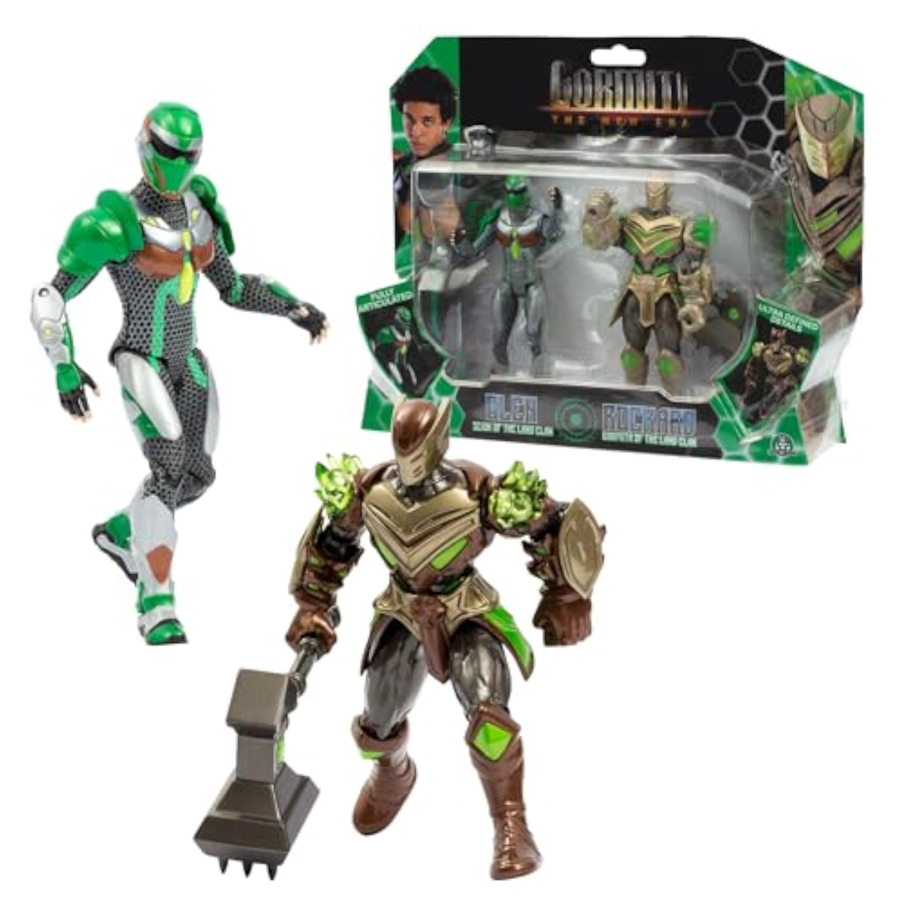 Gormiti, Estuche de 2 Figuras de 15 cm, Scion + Gormiti asociado, Modelo Tierra - Glen y Rockard, para niños a Partir de 4 años, GRV193, Multicolor