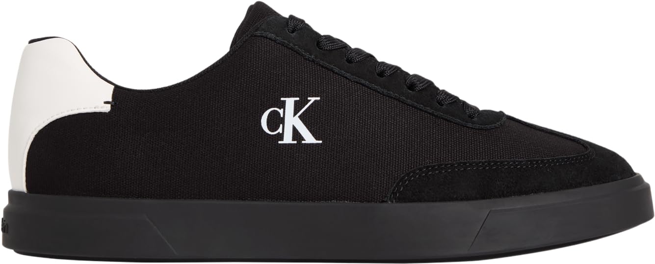 Calvin Klein Men’s Cupsole Trainers Low Profile Canvas Low Top, Black (Black/Bright White), 12