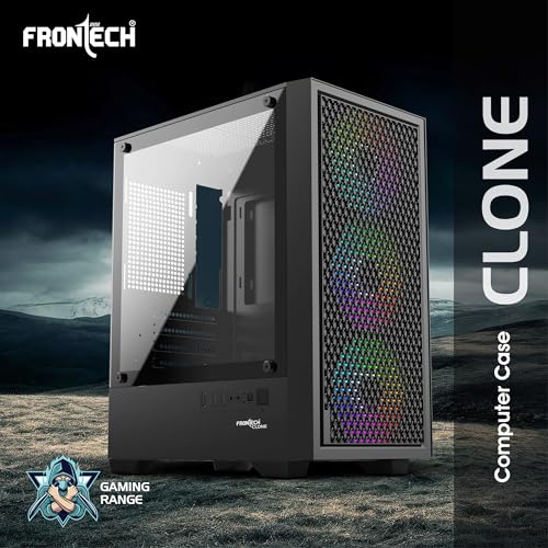 Image of Frontech Clone Gaming Computer Cabinet - 3x120 mm LED Fans, Tempered Glass Side Panel, ATX /Micro-ATX /Mini-ITX Compatible, USB 3.0 + USB 2.0 Ports, Washable Dust Filter (FT-4388)
