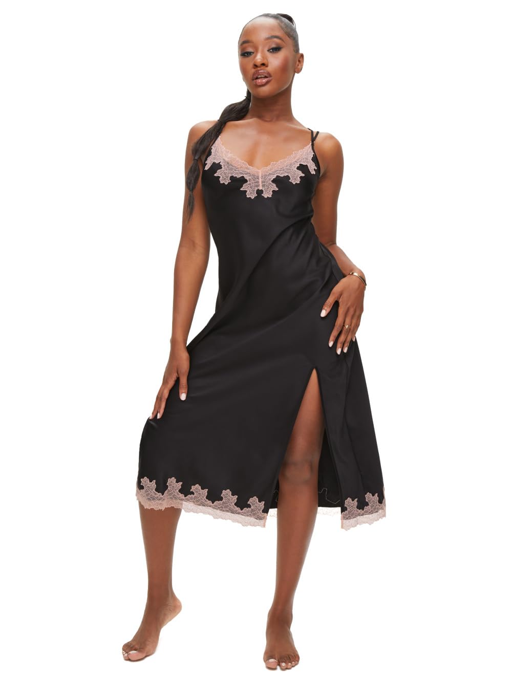 Ann Summers Sorella Satin Maxi Chemise - Black - XL