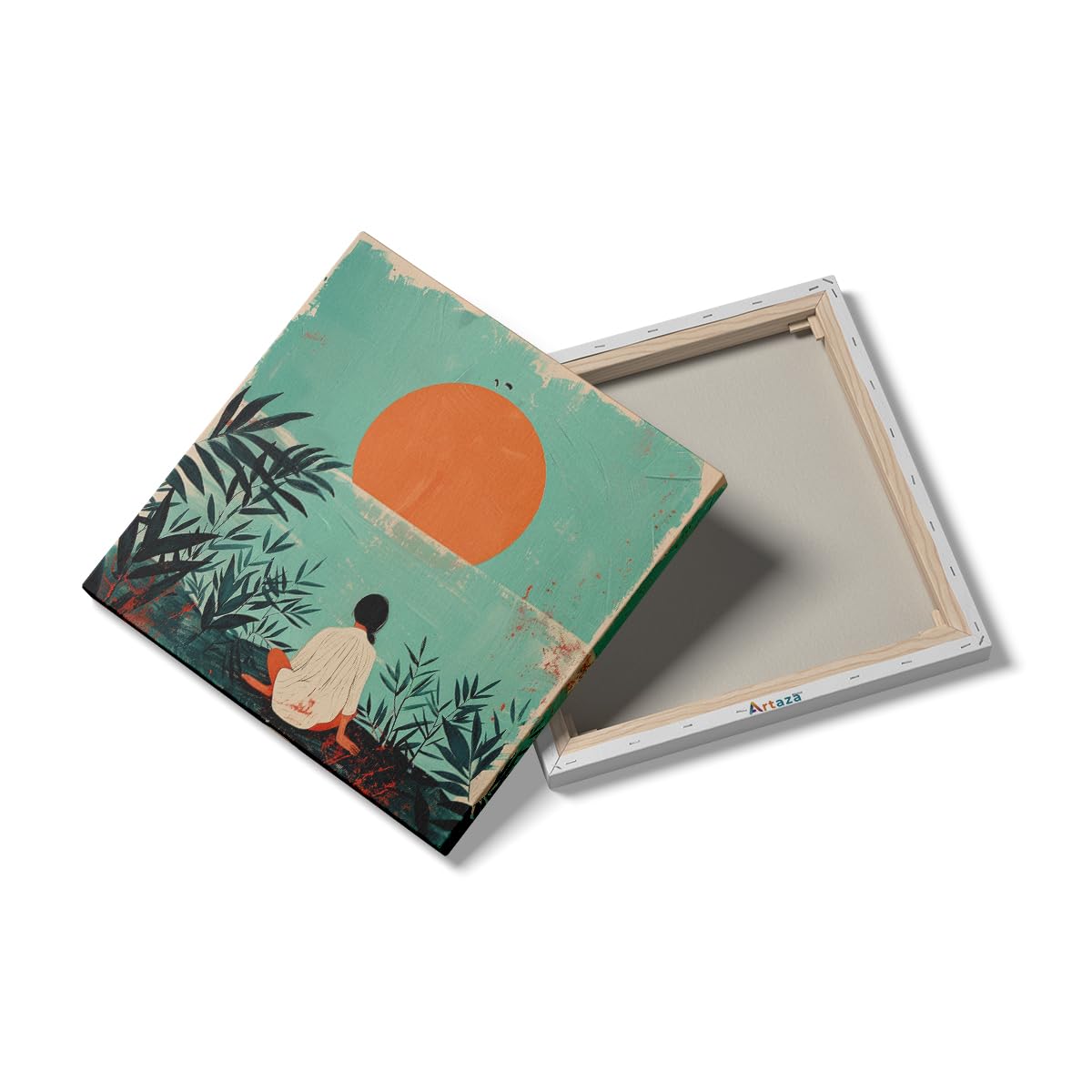 Artaza Leinwand Bilder Sonnenuntergang Meer - 40x40 cm - Klein - Wanddeko Wohnzimmer - Wandbilder Frau am Meer - Deko Schlafzimmer