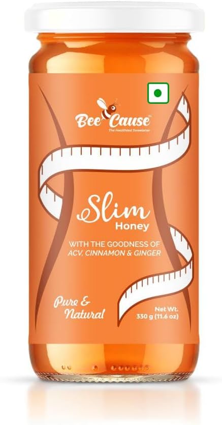 BeeCause Slim Honey for Weight Loss Support – With ACV, Ginger & Cinnamon | Natural Detox & Fat loss Support | BeeCause Wellness | 330gm| Pack of 1.