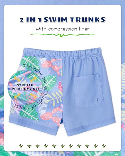 Image of SURF CUZ Boys Swim Trunks with Boxer Brief Liner Toddler Boy Stretch Swimsuit Shorts Quick Dry Swimming Trunks Bathing Suit