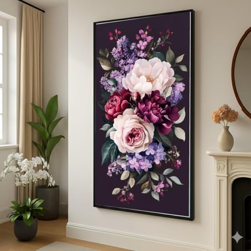 Toile bouquet de fleurs roses et lilas 80x150cm sans cadre decoration murale maison