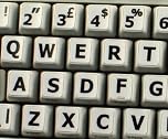 Qwerty Keys English UK Large Lettering (Upper Case) Non-Transparent WHITE Keyboard Stickers With BLACK Letters - Suitable for ANY Keyboard