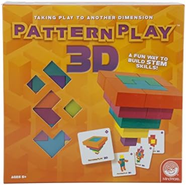 MindWare Pattern Play 3D – Recreate The 40 Design Cards on Your own – 22pc Wooden Block Pattern Puzzle for Kids and Adults – Classic Educational Shape Toys for classrooms