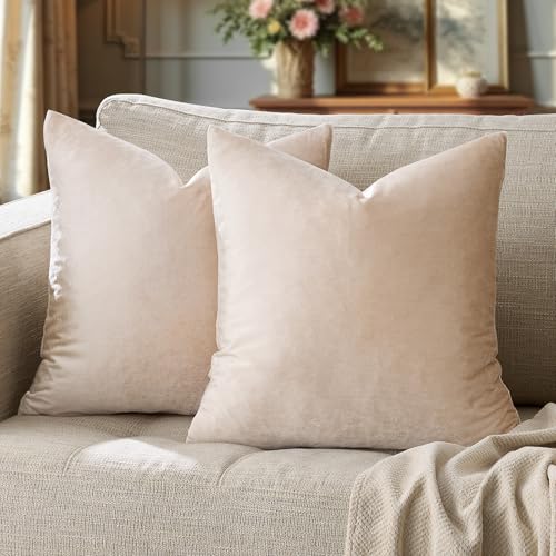 Image of GIGIZAZA Decor Throw Couch Pillow Covers,Khaki Champange Sofa Cushion Pillow Covers,Velvet Pillow Cases 24 x 24inch